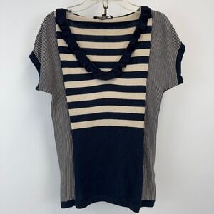 Weekend Max Mara Silk Cotton Knit Striped Ruffle Neck Top‎ Size M